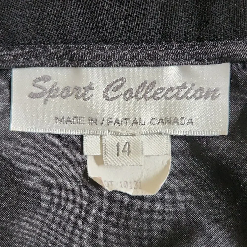 Vintage Women's Sport Collection Black Faux Wrap Skirt Size 14 Side Zip Academia